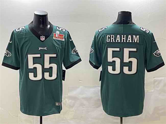 Men's Philadelphia Eagles #55 Brandon Graham Green 2025 Super Bowl LIX Patch Vapor Untouchable Limited Stitched Football Jersey